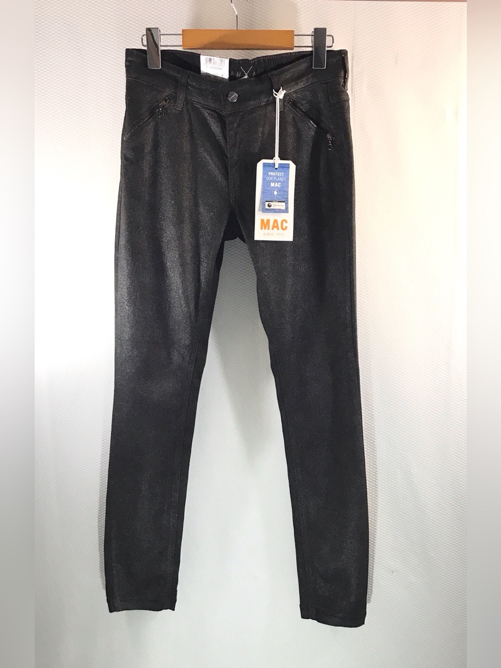 NWT MAC Dream Skinny Black Shimmer Coated Jeans 34 stretch - Picture 2 of 13